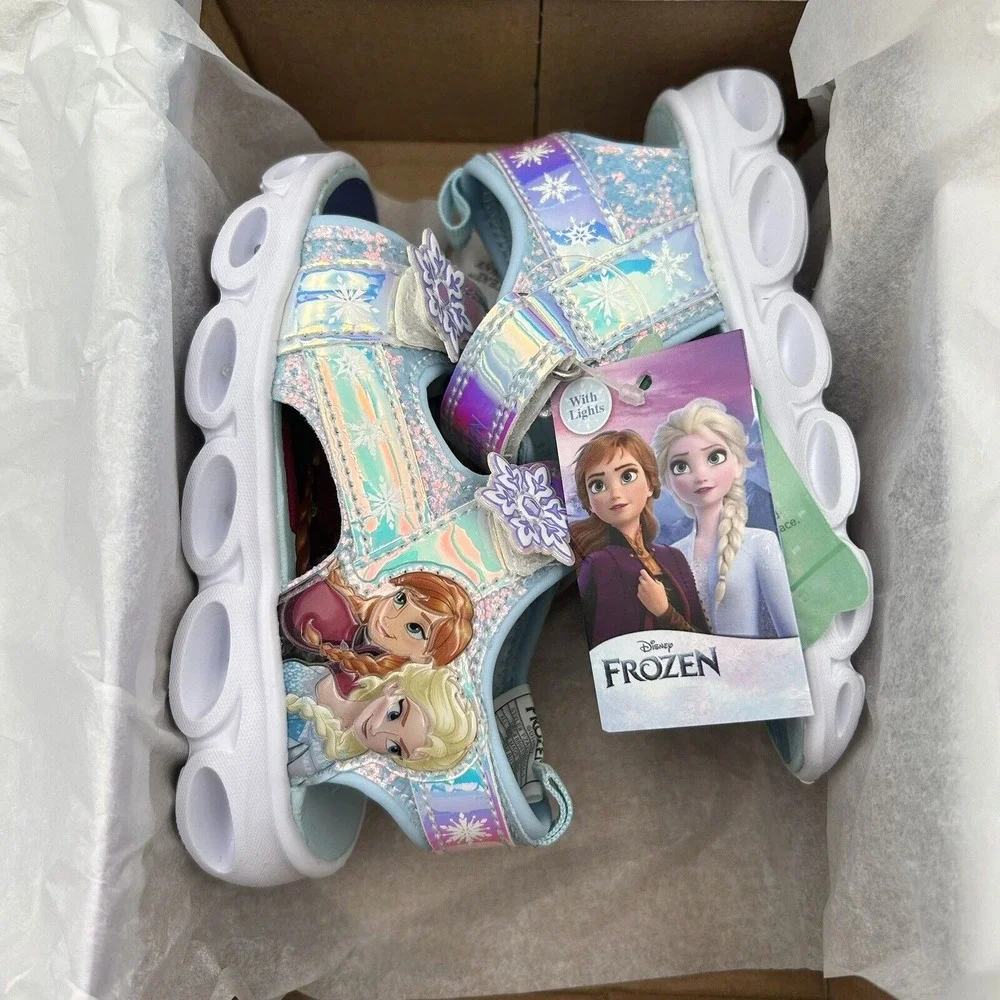 Disney Frozen Anna &‎ Elsa Toddler Girl's Light-up Sandals Size 7 Silver/Aqua